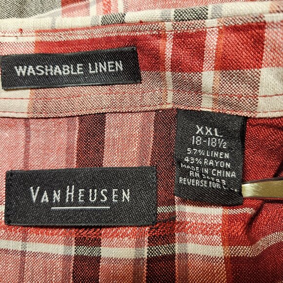 Van Heusen Mens XXL breathable Linen Plaid Red Gray Business casual vacation - Picture 11 of 14